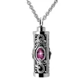 Exquisite lila Geburtsstein Urne Halskette mit kunstvollem Vintage-Scroll-Muster - Januar (Granatrot)