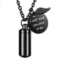 Zwarte crematie-urn ketting met cilinder hanger en gegraveerde herdenkingsschijf - 11*28mm / Zwart