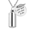 Zilveren cilinder crematie ketting met 'I still need you close to me' gegraveerd. - 11*28mm / Zilver