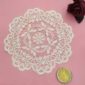 Elegant white circular embroidered lace placemat for Nordic style home dining table decor - 28x28cm / Beige