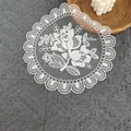 Elegant white round embroidered lace doily coaster for vintage home table decoration - 30cm / White