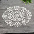 Elegant white oval lace table mat featuring intricate floral embroidery on grey wood - 30*45cm / White