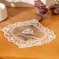 Vintage embroidered lace coaster with a delicate pink floral pattern on wooden background - j20277a Floral Style (j20277a) / 19x23cm / White