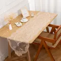 Detailed macro view of elegant hollow lace table runner with floral embroidery pattern - 29*51cm / Camel