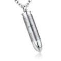 Macro view of silver bullet cremation urn pendant featuring an engraved cross design - Silver With Cross O-Chain