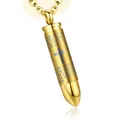 Close-up of golden bullet urn pendant with engraved cross and Lord's Prayer text - Gold With Cross O-Chain
