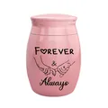 Close-up of pink ceramic cremation urn with Forever & Always engraving - Forever and Always Pinky Promise Style / Pink