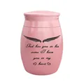 Pink keepsake cremation urn with 'God has you in his arms' memorial engraving - Pink (Angel Wings)