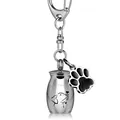 Haustier-Urne Schlüsselanhänger aus Edelstahl mit Hundegravur und Pfotenanhänger - Hundeumriss (0040) / 25*16mm