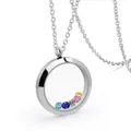 Elegant silver floating locket necklace with colorful birthstones in stainless steel - With 12 Birthstone Crystals / L