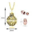Detailed dimension view of the gold hollow round memorial urn necklace pendant for ashes - Rose Gold