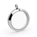 Detailed view of a circular stainless steel glass locket pendant with high-shine finish - Without Birthstones / L