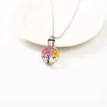 Cremation urn necklace with glass pendant featuring pink and yellow dried flowers - Style 3 (43522345)