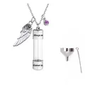 Collana per ceneri in acciaio inox con cilindro trasparente e ciondolo ad ala - Giugno (Viola Chiaro)