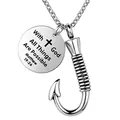 Religious stainless steel fishhook memorial urn necklace with biblical inscription - Bible Verse Style (No. 1) / Silver