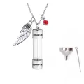Collana urna cilindro in acciaio inossidabile con ala d'angelo e cristallo rosso - Luglio (Rosso Brillante)
