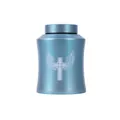 Metallic blue stainless steel pet memorial urn featuring an engraved winged cross design - Blue (15x9.5cm) / Blue