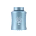 Light blue metallic cremation urn featuring tree of life design and memorial text - 17.8*12cm / Blue