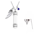 Collana con urna cilindrica in acciaio inox con ciondolo ad ala d'angelo e kit - Settembre (Blu Scuro)