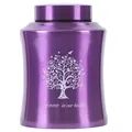 Purple metallic memorial urn for ashes with engraved silver tree of life and hearts text. - 21.5*14cm / Purple