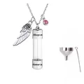 Collana urna crematoria in acciaio inossidabile con ala d'angelo e ciondoli cuore rosa - Ottobre (Rosa)