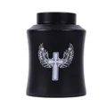 Black stainless steel pet cremation urn with winged cross design for cats and dogs - Black (17.8x12cm)