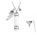 Collana per ceneri in acciaio inossidabile ciondolo cilindro con ala e cristallo - Dicembre (Azzurro)