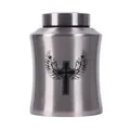 Stainless steel pet memorial cremation urn in silver with cross and angel wings design - Silver (17.8x12cm)