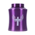 Elegant purple stainless steel pet cremation urn featuring a winged cross engraving - Purple (17.8x12cm)