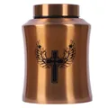 Rose gold stainless steel pet cremation urn with engraved wing cross design - Brown (21.5x14.5cm)
