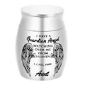 Close-up of silver cremation urn with guardian angel engraving and memorial text. - Aunt / 40x30mm / Silver