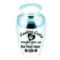 Detailed view of the 70x45mm cyan metallic pet cremation urn with cute dog paw design. - 70*45mm / Light Blue (Cute Quote)