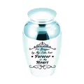 Polished silver memorial urn with 'Forever in My Heart' engraving for pet or human ashes - Style 1 (Heart Quote) / 70x45mm / Light Blue