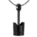 Detailansicht einer schwarzen Edelstahl-Motorkolben-Urnen-Anhänger-Halskette für Asche - 10*30mm / Schwarz