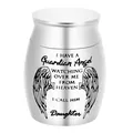 Close-up of the small stainless steel cremation urn featuring guardian angel engraving. - Daughter (Daughter) / 40x30mm / Silver
