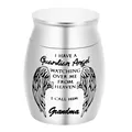 Small silver stainless steel memorial keepsake urn with engraved angel wings and text - Grandma / 40x30mm / Silver
