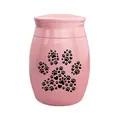 Detailansicht der rosa Mini-Tierurne mit herzförmigem Pfotenabdruck-Design - Herz und Pfote Muster / Rosa