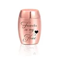 Macro detail of rose gold mini cremation urn with engraved Forever in my Heart text - Engraved Version / 11*16mm / Rose Gold