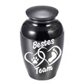 Close-up of black pet cremation urn with Bestes Team heart design - 70*45mm / Black (Bestes Team)