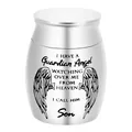 Detailed view of engraved Guardian Angel message on silver memorial cremation urn - Son (SON) / 40x30mm / Silver