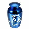 Small blue metallic pet memorial urn with Bestes Team engraving and paw print. - 70*45mm / Royal Blue (Bestes Team)