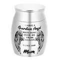 Small stainless steel cremation urn for mum with engraved guardian angel wings design - Mum / 40x30mm / Silver