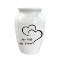White cremation urn with 'My Wife My Friend' inscription and heart pattern detail - Wife Memorial Style / 70x45mm / White