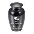 Elegant black metal pet cremation urn for ashes with engraved paw prints and heart message - Style 2 (Paw Print) / 70x45mm / Black
