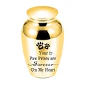 Small gold pet cremation urn for ashes with engraved paw prints and heart quote - Style 2 (Paw Print) / 70x45mm / Gold