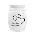 White ceramic cremation urn with My Aunt My Friend engraving and double hearts - Aunt Memorial / 40x30mm / White