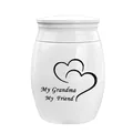 White ceramic memorial urn jar with heart pattern and My Grandma My Friend engraving - Grandma Memorial / 40x30mm / White