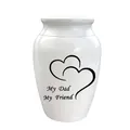 White memorial urn for dad ashes with black double hearts and "My Dad My Friend" text. - Dad Memorial Style (DAD) / 70x45mm / White