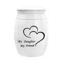 Small white ceramic cremation urn engraved with My Daughter My Friend and heart motif - Daughter Memorial / 40x30mm / White