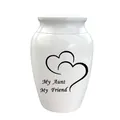 Elegant white ceramic cremation urn for ashes with My Aunt My Friend and hearts - Aunt Memorial Style / 70x45mm / White